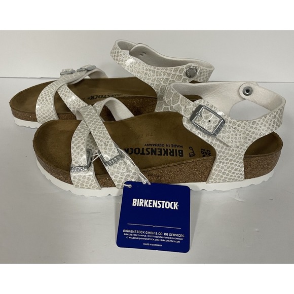 NIB! Birkenstock Women‎ 6 1/2 Kumba Magic Snake Print White Glitter Sandals - Picture 4 of 6